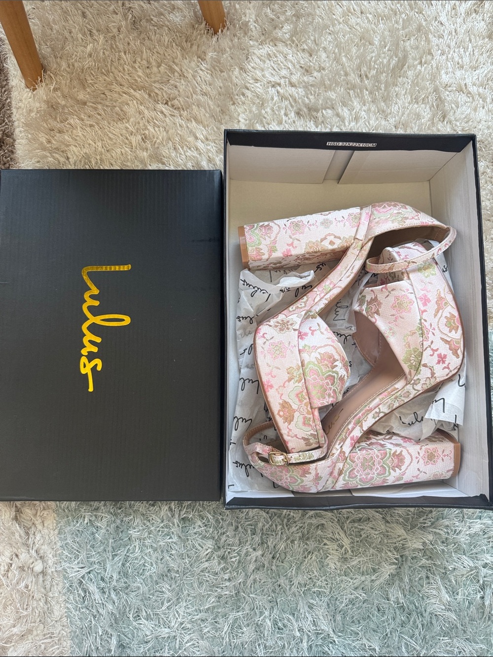 Women’s Lulu's ORSOLA Pink Floral Brocade Block Heel Sandals Ankle Strap - 7.5W